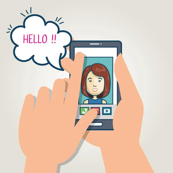 Cartoon smartphone hand bedrijf mobiel praatje afbeelding — Stockvector