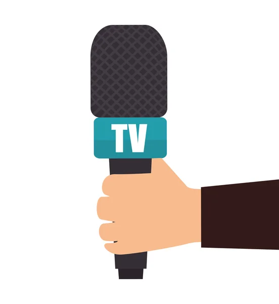Mão segurando microfone tv notícias gráfico —  Vetores de Stock