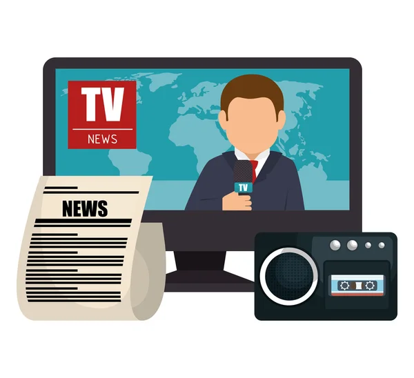 Set noticias TV micrófono papel gráfico aislado — Vector de stock