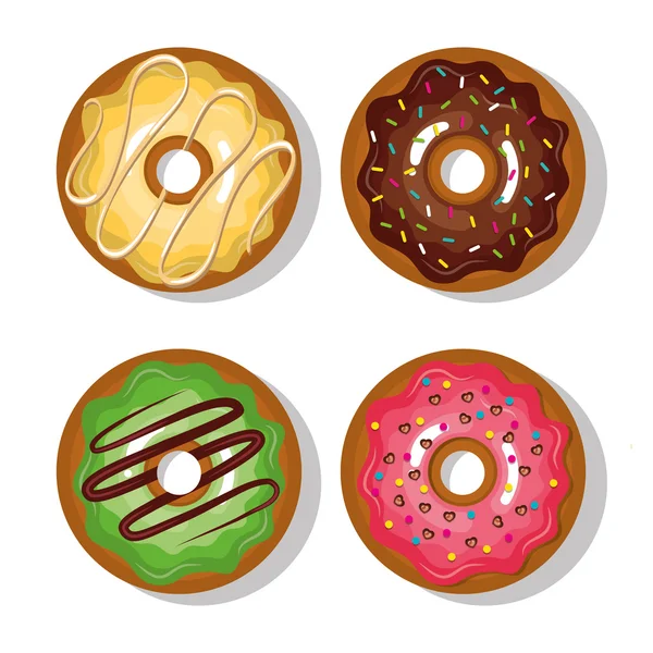 Donuts met room en glazuur geïsoleerd — Stockvector