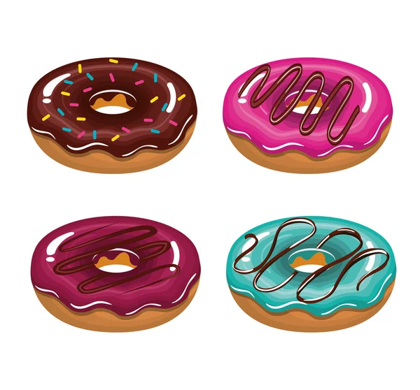 Set Donuts leckeres Dessert isolierte Grafik — Stockvektor