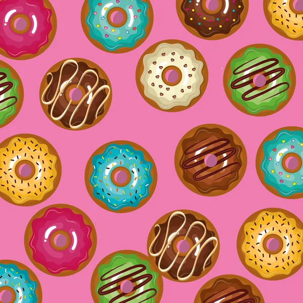 Glasierte Set Donuts süß mit rosa Hintergrund Grafik — Stockvektor