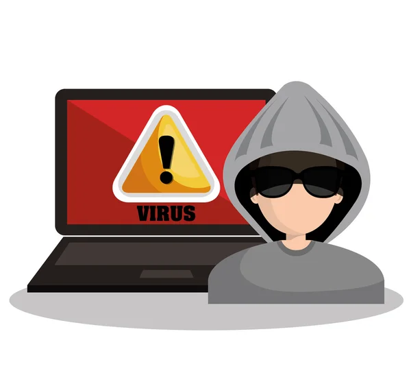 Предупреждение вирус хакер ноутбук графический — стоковый вектор