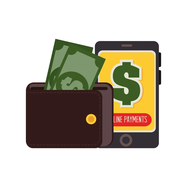 Wallet money smartphone payment online design — Stock Vector