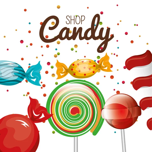 Candy shop and lollipop spiral graphic — Stock Vector