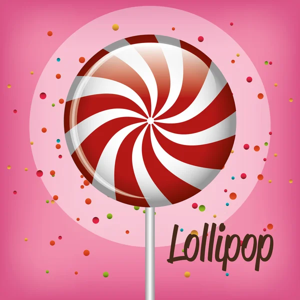 Sweet lollipop spiral confetti and pink background — Stock Vector