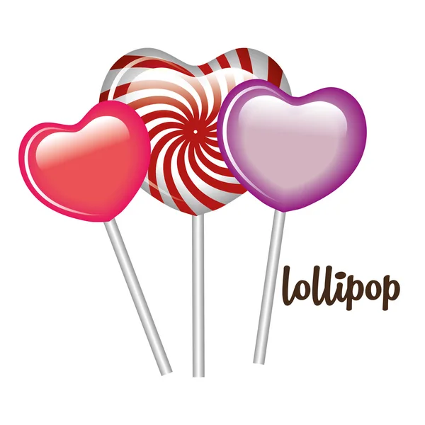 Three lollipop heart sweet graphic — Stock Vector