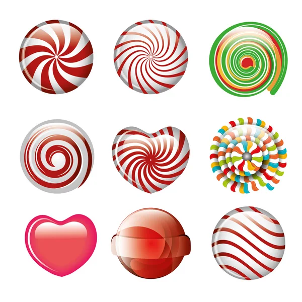 Ensemble bonbons spirale et coeur conception de couleur différente — Image vectorielle