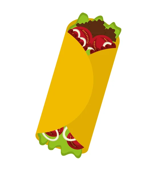 Deliziosa icona del fast food messicano burrito — Vettoriale Stock