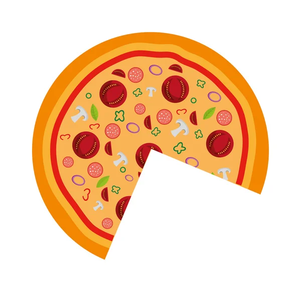 Delicioso pizza comida rápida icono — Vector de stock