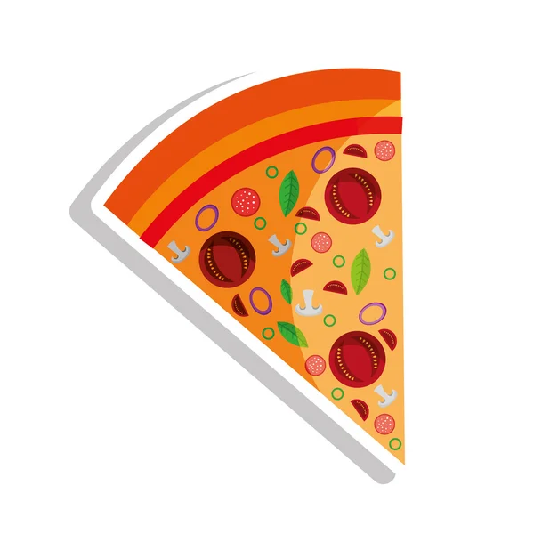 Delicioso pizza comida rápida icono — Vector de stock