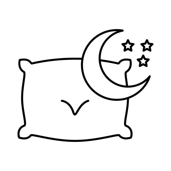 Měsíc s hvězdami a polštář nespavost linka styl ikony — Stockový vektor