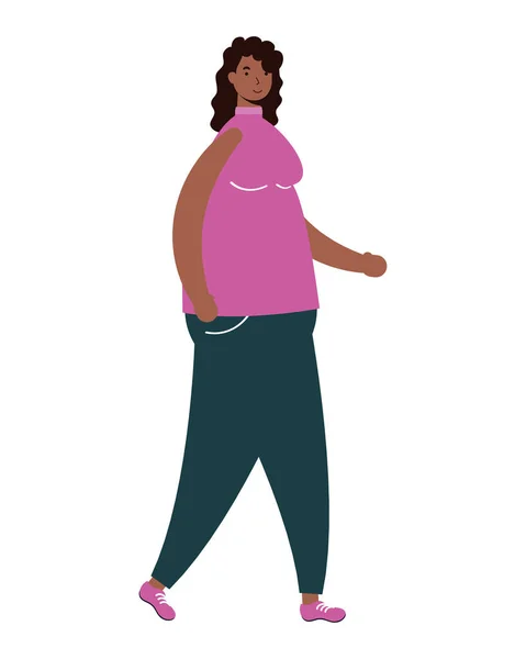 Afro étnica mujer caminando carácter icono — Vector de stock
