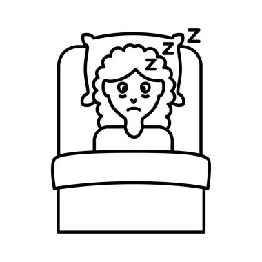 Yatakta Insomnia z harfleri çizgi simgesi olan bir kadın
