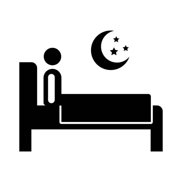 Person in bed with insomnia and moon silhouette style icon — Stock Vector