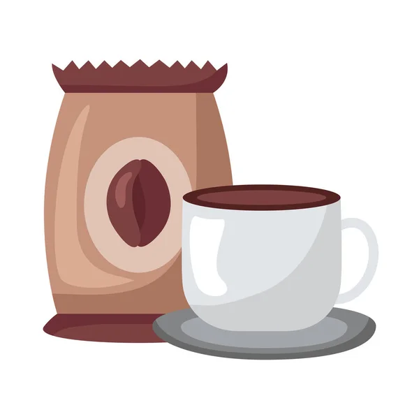 Kahve seramik bardak içecek ve torba ikonu — Stok Vektör