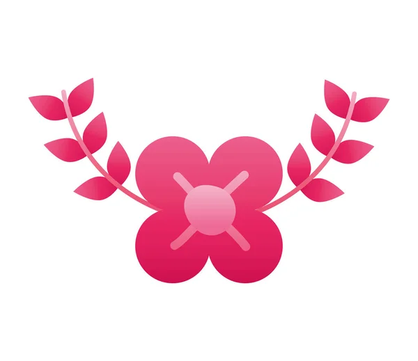 Roze bloem en bladeren silhouet stijl pictogram — Stockvector