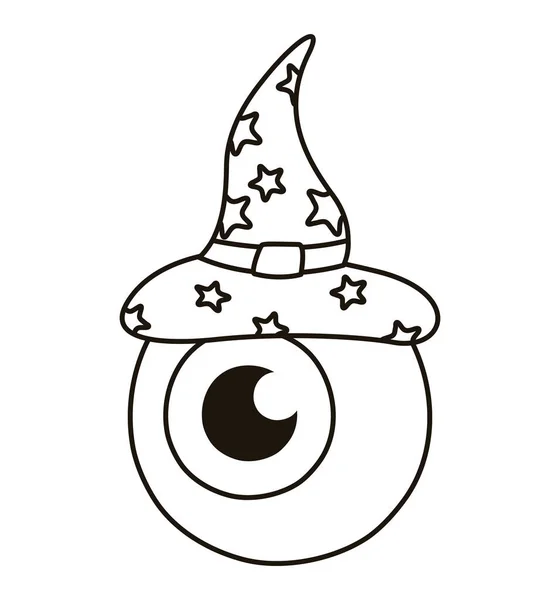 Halloween oko s ikonou ve stylu čarodějnické čepice — Stockový vektor