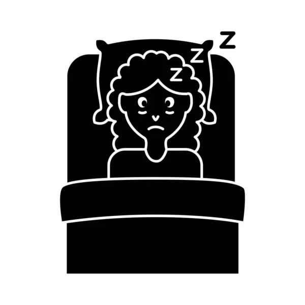 ผู้หญิงบนเตียงกับ Insomnia z ตัวอักษรสีลักษณะไอคอน — ภาพเวกเตอร์สต็อก
