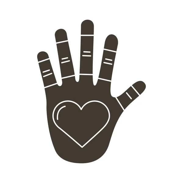 Рука с сердцем символ любви силуэт стиль значок — стоковый вектор