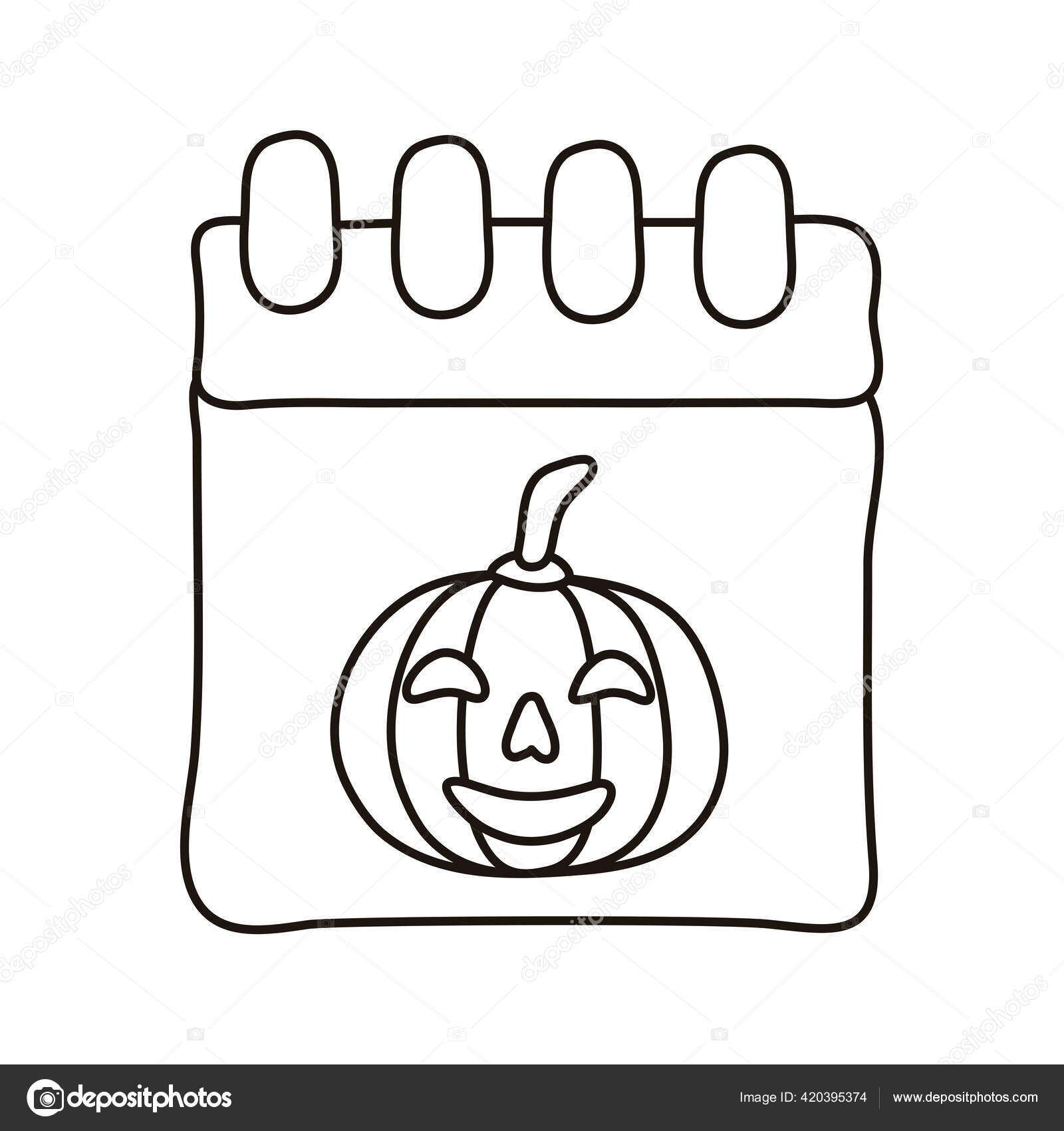 Halloween calendar with pumpkin face line style Stock Vector by ©yupiramos  420395374