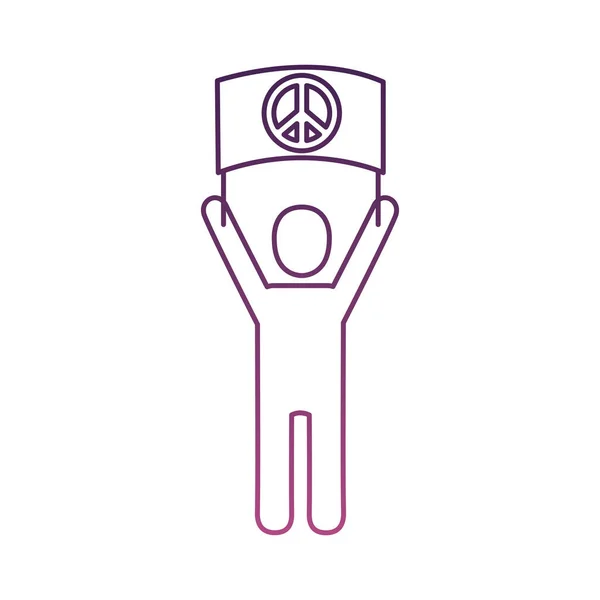 Activiste avatar lever bannière avec symbole de paix ligne style icône — Image vectorielle