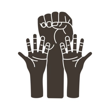 Siluet biçimi simgesini protesto eden insanlara el uzattı