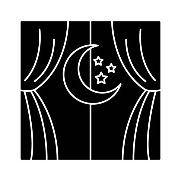 Penceresinde yıldızlar olan ay uykusuzluk silueti tarzı simge — Stok Vektör
