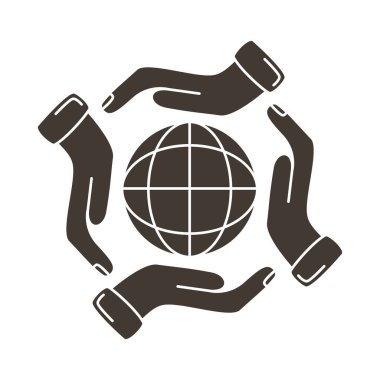 Küre tarayıcı siluet biçimi simgesinin etrafındaki eller