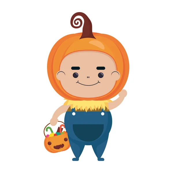 Heureux Halloween mignon garçon déguisement de caractère de citrouille — Image vectorielle
