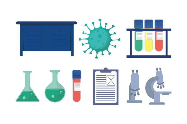 Conjunto de equipamentos de laboratório pesquisa de vacinas —  Vetores de Stock