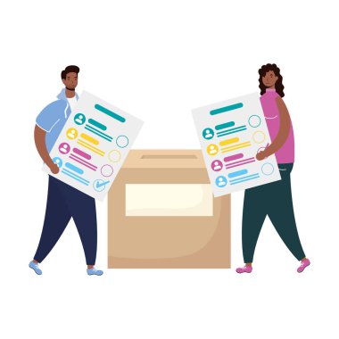 Kutusunda oy kartı olan afro bir çift.