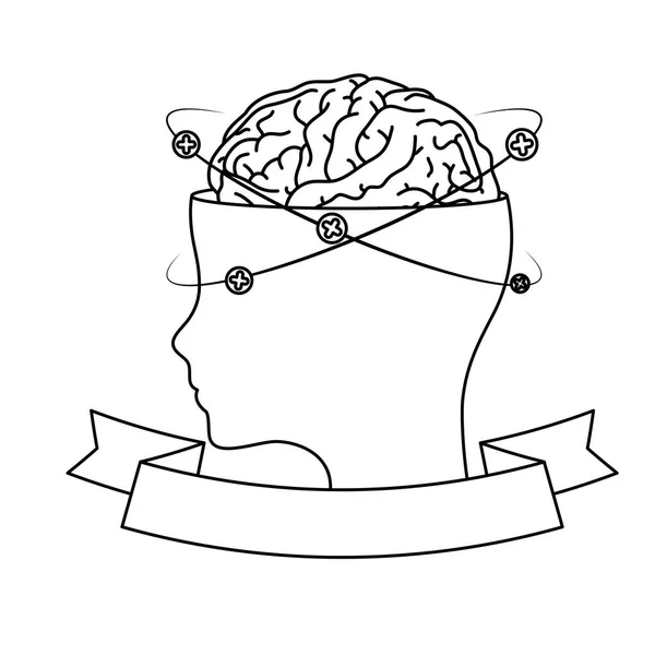 Perfil con cerebro humano y símbolos pluss en torno a la atención de la salud mental — Archivo Imágenes Vectoriales