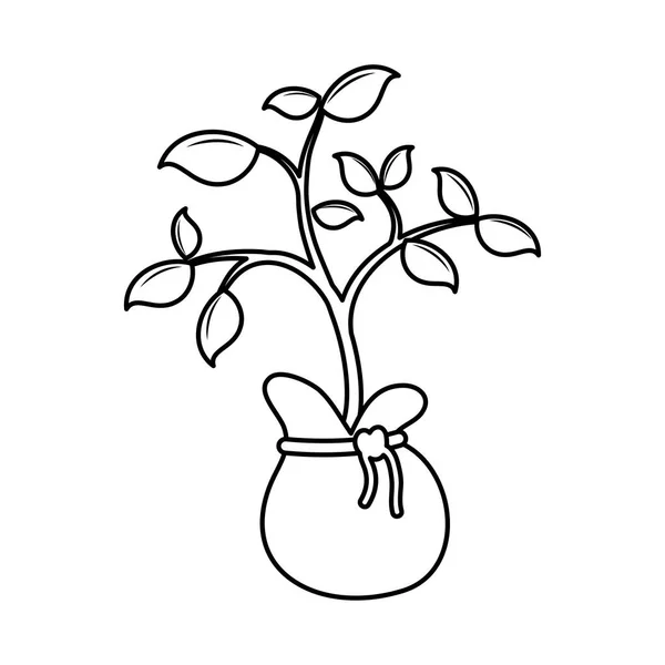 Fiore crescita pianta in sacchetto linea stile icona — Vettoriale Stock