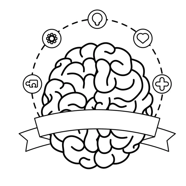 Cérebro humano com cuidados de saúde mental conjunto ícones em torno de — Vetor de Stock