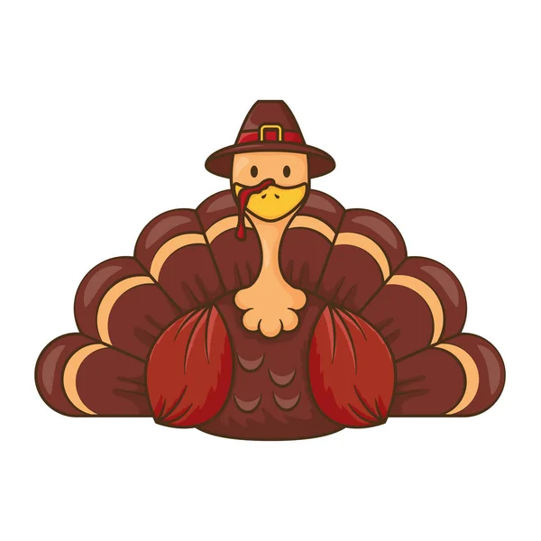 Thanksgiving dinde portant un chapeau de pèlerin caractère — Image vectorielle