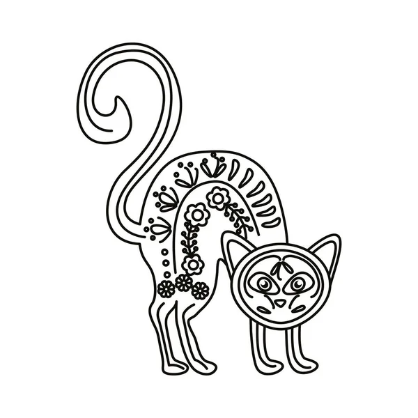 Kot z meksykańskiej kultury dekoracji linii stylu ikona — Wektor stockowy