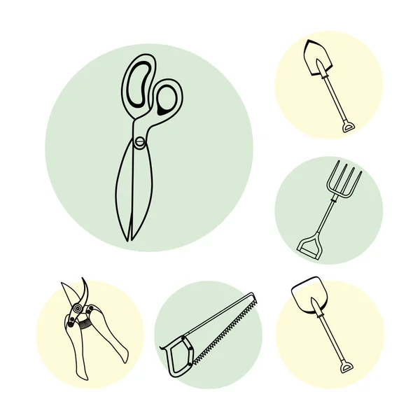 Scissors and gardening tools line style icons — Stock Vector