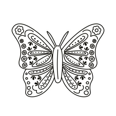 Meksika kültür dekorasyon çizgisi simgesine sahip kelebek