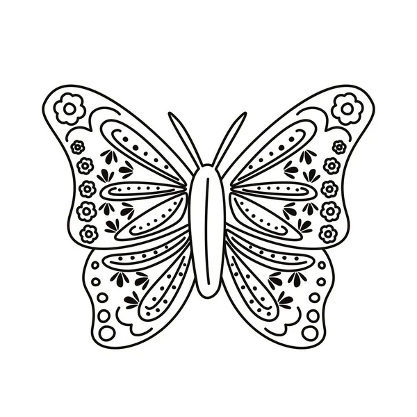 Mariposa con icono de estilo de línea de decoración de cultura mexicana — Vector de stock