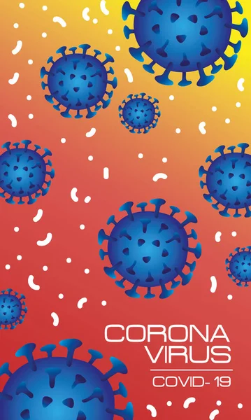 Affiche de deuxième vague du virus corona avec des particules bleues en fond orange — Image vectorielle