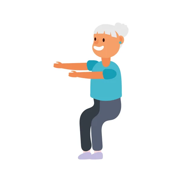 Old woman practicing exercise avatar character — Stock Vector