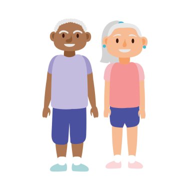 Irklar arası yaşlı çiftler karakter avatarları
