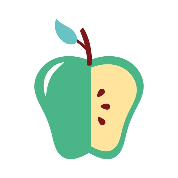 Manzana verde sin una porción fruta fresca naturaleza icono — Vector de stock