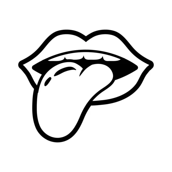 Boca com língua para fora ícone de estilo de linha de arte pop — Vetor de Stock