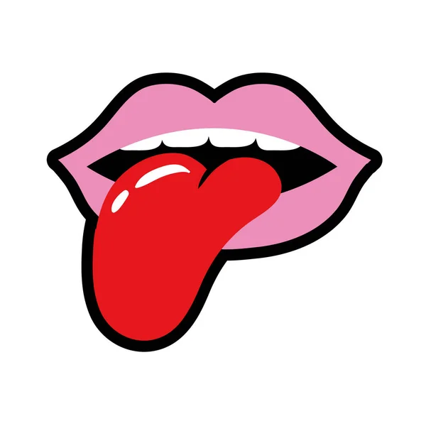 Bouche avec langue hors icône de style pop art — Image vectorielle