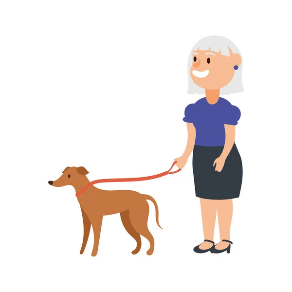 Starsza kobieta z psem zwierzę postać avatar — Wektor stockowy