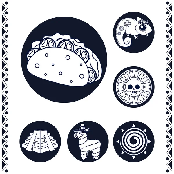 Mexikanische Taco und Set-Line-Stil-Symbole — Stockvektor