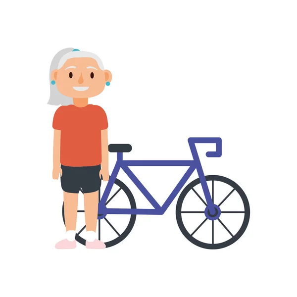 Vieja mujer montar bicicleta avatar carácter — Vector de stock