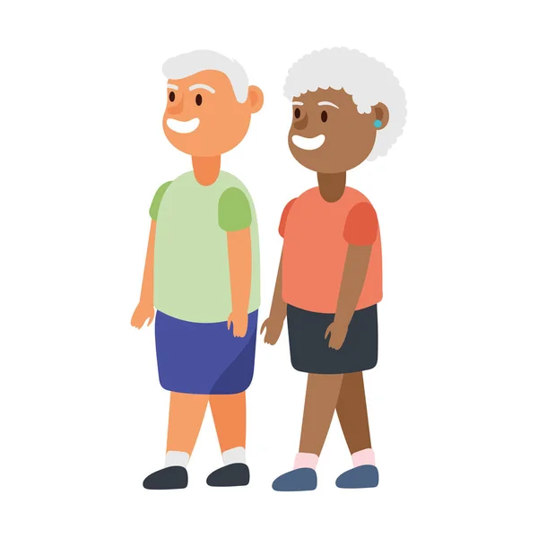 Interracial vieux couple personnes avatars personnages — Image vectorielle